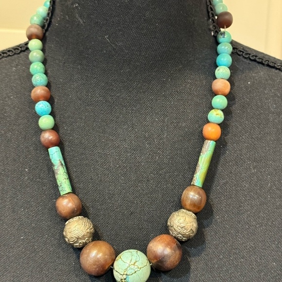 Bohemian Long Chunky Multi color Beaded Faux Turquoise Necklace - Picture 3 of 7